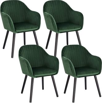 Woltu Woltu - 4x Sillas De Comedor Nordicas Estilo Vintage Juego De 4 Sillas De Cocina Sillas Tapizada Con Reposabrazos En Terciopelo Estructura De Madera S
