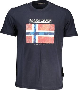 Napapijri Tops, Heren, Blauw, S, Katoen, Blauw Logo Print Katoenen T-Shirt