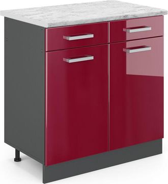 Vicco Mueble Bajo De Cocina R-line, Rojo Burdeos Alto Brillo, 80 Cm Et M&aacute;rmol