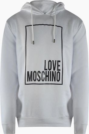 Love Moschino Mens Love Moschino Box Logo White Hoodie - Size: 42