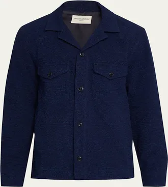 Officine G&eacute;n&eacute;rale Mens Jean-Baptiste Seersucker Cotton Shirt Jacket