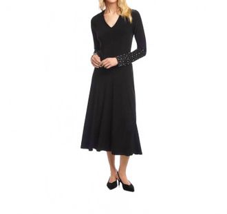Karen Kane Kate Beaded Sleeve Midi Travel Dress In Black