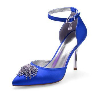 Miyoopark Wedding Shoes for Bride Ankle Strap Evening Pumps for Women M527 Royal Blue UK 7.5