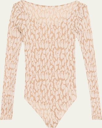 Wolford Long-Sleeve Leopard Bodysuit