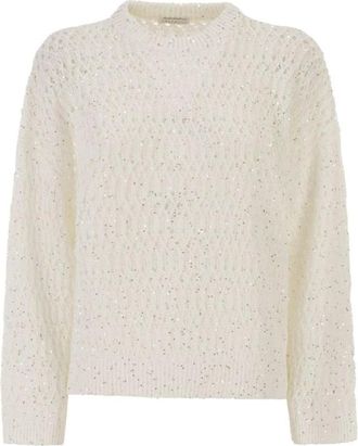 Brunello Cucinelli Truien & Vesten, Dames, Wit, M, Polyester, Sequin Knit Sweater