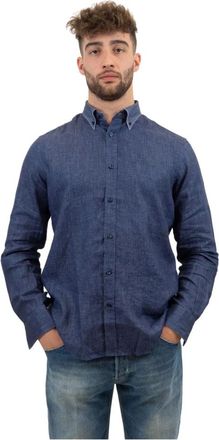 Paul & Shark Overhemden, Heren, Blauw, L, Linnen, Slim Fit Blauw Linnen Overhemd