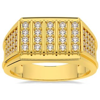 Pompeii3 1Ct Mens Diamond Rectangle Multi-Row Ring in 10k Yellow Gold