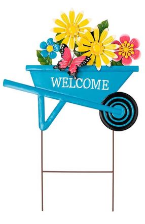 Glitzhome 30H Metal Spring Garden Cart Yardstake or Wall D&eacute;cor in Blue at Nordstrom, Size Medium