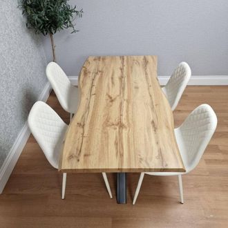 Kosy Koala Dining Table with 4 White Gem Faux Leather Chairs Kitchen Furniture in Brown