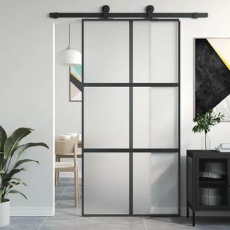 vidaXL Puerta Corredera Vidrio Templado Y Aluminio Negra 102,5x205 Cm Vidaxl