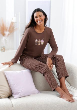 Comtessa Schlafanzug COMTESSA, Damen, Gr. 36/38, schoko, ecru, bedruckt, 100% Baumwolle, Homewear-Sets Schlafanzug