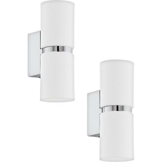 Loops 2 PACK Wall Light 2x White Shades Chrome Banding & Back Plate GU10 2x3.3W Incl
