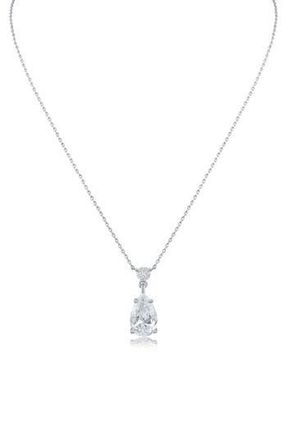 Kenneth Jay Lane Round Pear Cut Pendant Necklace in Clear Silver at Nordstrom Rack