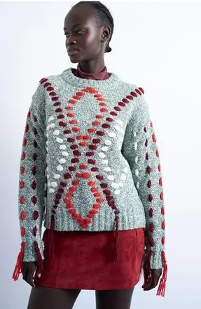 Topshop Embroidered Argyle Sweater in Light Green at Nordstrom Rack, Size X-Small