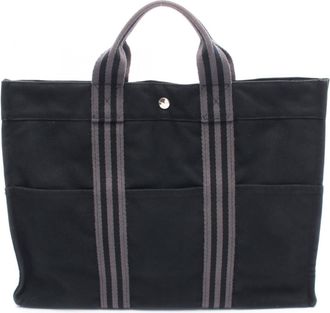 Hermès Black Gray Canvas Tote Bag (Pre-Owned)