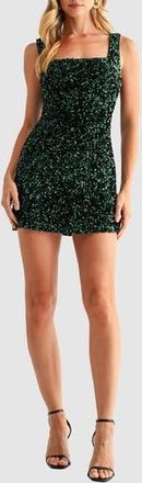 Lush Square Neck Sequin Minidress in Emerald Green at Nordstrom Rack, Size Medium