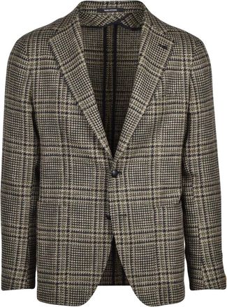 Tagliatore Green/Black Checkered Rounded Virgin Wool-Blend Jacket