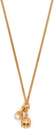 Emanuele Bicocchi skull pendant necklace - unisex - Sterling Silver/Freshwater Pearl - One Size - Gold