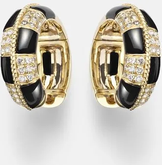 Yvonne L&eacute;on Mini 9kt gold earrings with diamonds and onyx
