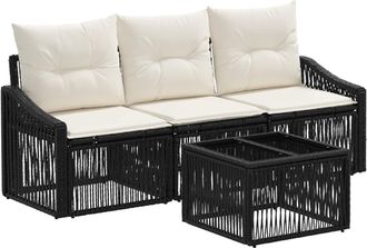 vidaXL Conjunto De Sof&aacute;s De Jard&iacute;n 4 Uds. Negro Rat&aacute;n Sint&eacute;tico Vidaxl