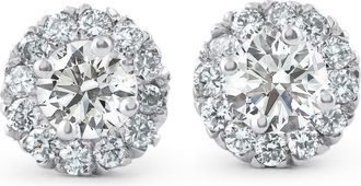 Pompeii3 7/8ct Halo Diamond Studs 14k White Gold