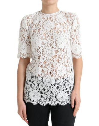 Dolce & Gabbana Womens Lace Top Short Sleeves - White Nylon - Size EU 40 (Womens)
