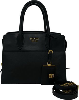 Prada Black Leather Handbag Shoulder Bag Tote Bag (Pre-Owned)