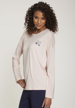 Vivance Langarmshirt VIVANCE DREAMS, Damen, Gr. 32/34, rosa (hellrosa), Single Jersey, Obermaterial: 50% Baumwolle, 50% Viskose, unifarben, loose fit h&uuml;ftlang