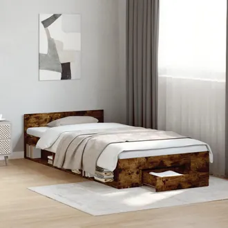 vidaXL Cama Con Caj&oacute;n Madera De Ingenier&iacute;a Roble Ahumado 90x200 Cm Vidaxl