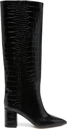 PARIS TEXAS Black Anja Calf Leather Crocodile Boots