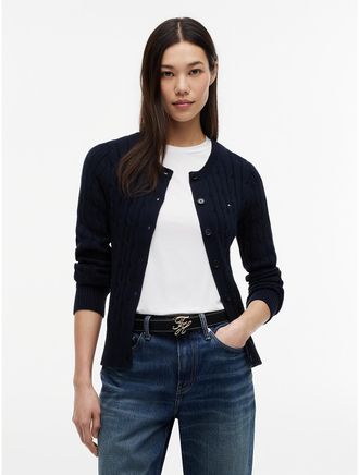 Tommy Hilfiger Womens Cable Knit Cardigan - Navy - XXL