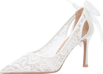 Generic Women Pointed Toe Stiletto High Heels 8.5CM Bow White Lace Tulle Openwork Wedding Evening Party-Numeric_10_Point_5