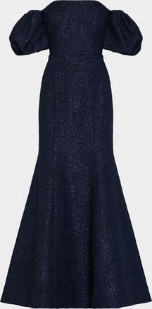 Milly Alexi Off-Shoulder Floral Jacquard Mermaid Gown