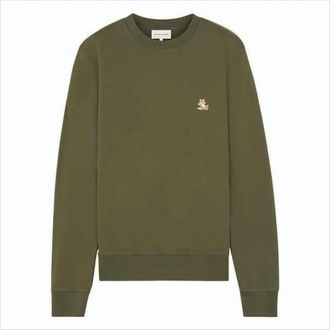 Maison Kitsuné Minimalist Olive Green Long-Sleeve Crewneck Sweatshirt