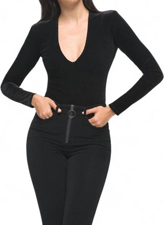 Good American Velvet Long Sleeve Deep V Bodysuit In Black