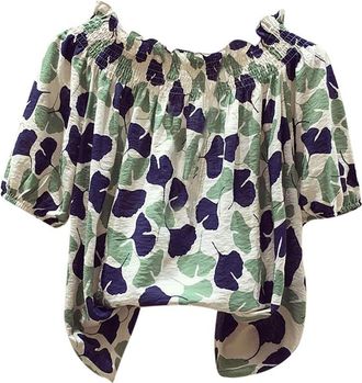 Generic Womens Casual Short Sleeve Loose Fit Chiffon Blouse Cold Shoulder Printed Lightweight Fashion Shirt Breathable Summer Tops for Women Elegant Work or E