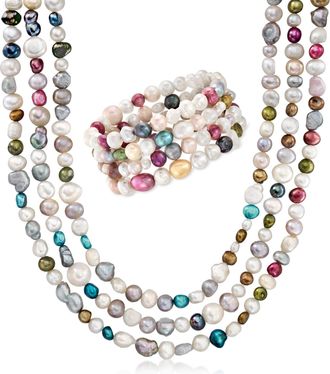 Ross-Simons 4-8mm Multicolored Cultured Pearl Jewelry Set: 4 Bracelets and Necklace