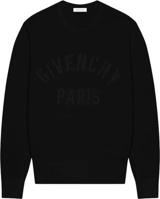 Givenchy Hoodies & sweatvesten, Heren, Zwart, S, Katoen, Paris Embroidered Crewneck Sweater