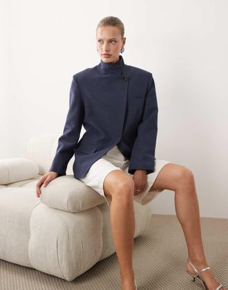 Asos Blazer a portafoglio con collo a imbuto-Grigio