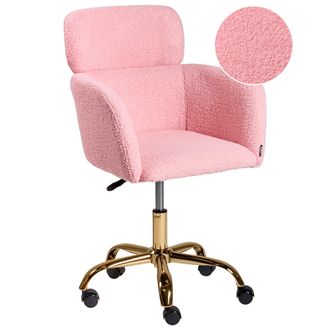 Beliani Silla De Oficina Giratoria Moderna Altura Regulable Tapizado De Boucl&eacute; Rosa Alena