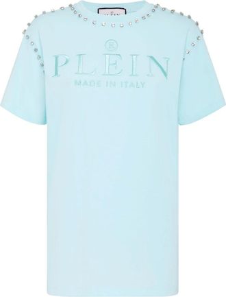 Philipp Plein Tops, Dames, Blauw, S, Katoen, T-shirt Ronde Hals SS Stones