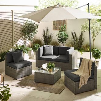 Furniturebox Orlando 4 Seat Modular Outdoor Garden Rattan Sofa in Grey