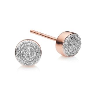 Monica Vinader Rose Gold Fiji Mini Button Stud Earrings Diamond