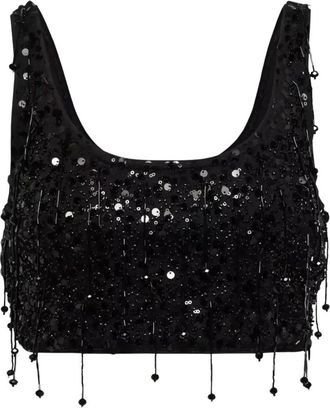 SIMKHAI Jalen Cropped Sequin Top - Dames - Tops zonder mouwen - Zwart - M - Polyester - Tops