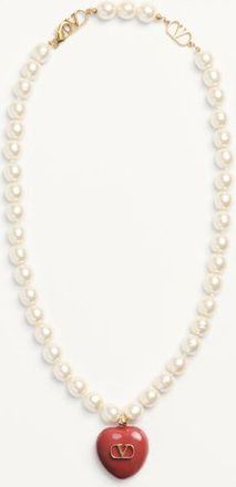 Valentino Garavani Coeur Royal Necklace In Metal, Enamel And Beads Wo