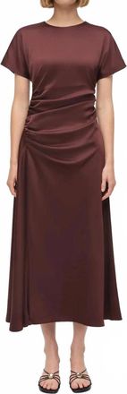 SIMKHAI Marabella Draped Satin Midi Dress In Mahogany