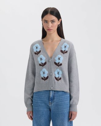 NVLT Womens V-Neck Jacquard Cardigan