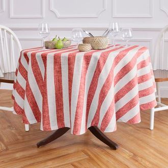 Solino Home Linen Round Tablecloth - Cabana Stripe in Red And White at Nordstrom, Size Large