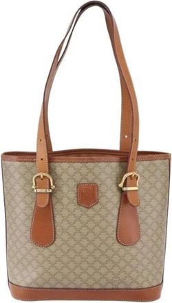 Celine Pre-owned Tote Bags, female, Beige, Size: ONE SIZE Pre-owned Vintage Monogrammed Canvas and Leather Tote Bag