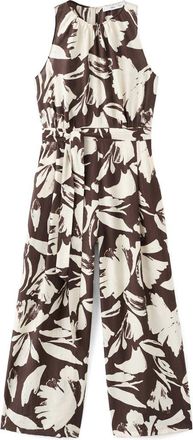 Mango Wide Leg Floral Crop Jumpsuit in Chocolate at Nordstrom, Size X-Small